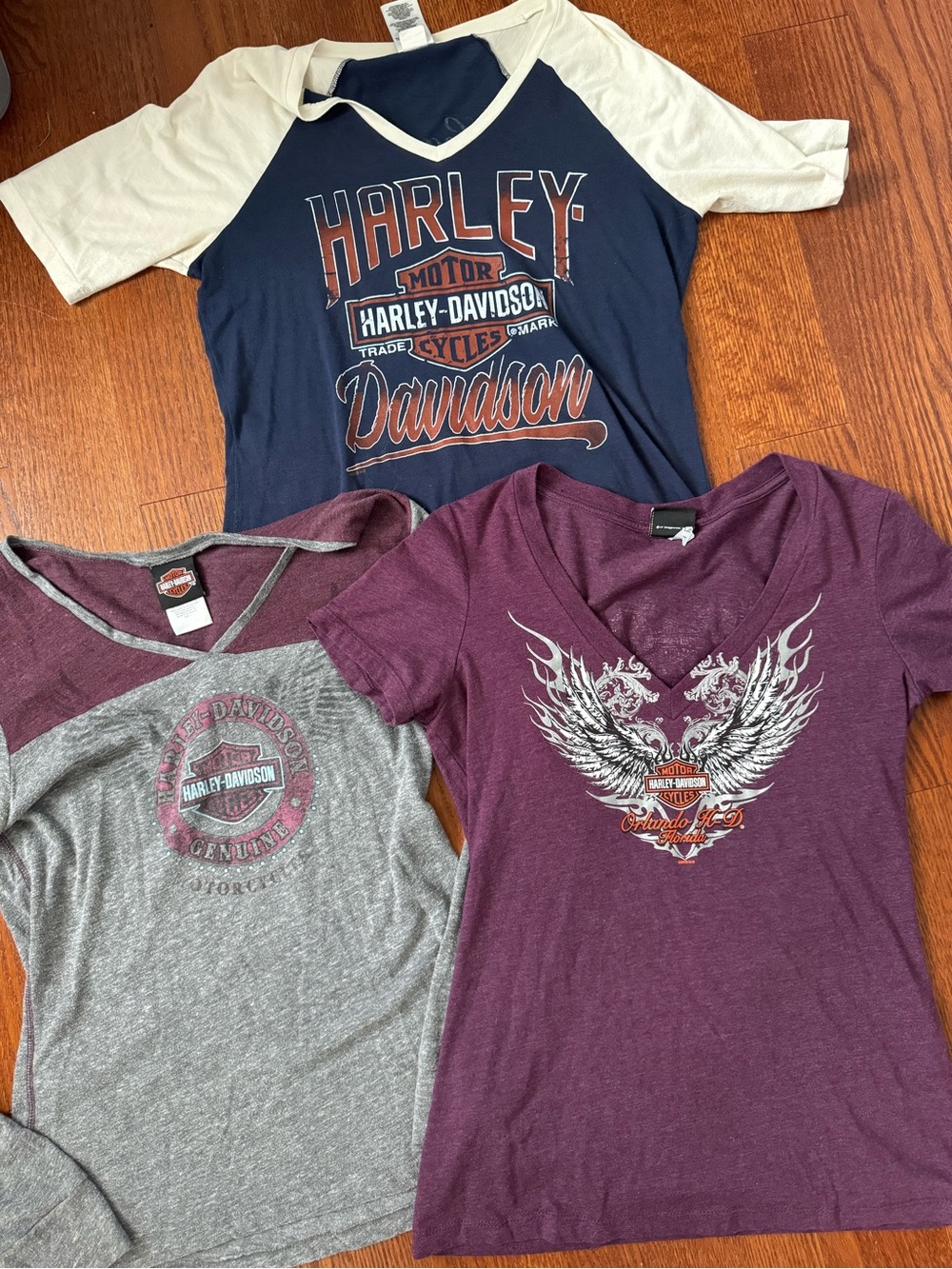 Harley-Davidson Girls Purple and Navy Graphic V-Neck Tees (3-Pack)
